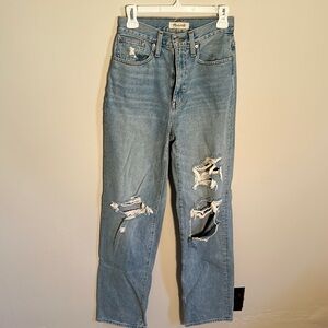 Madewell Distressed Light Wash Baggy Straight Jeans